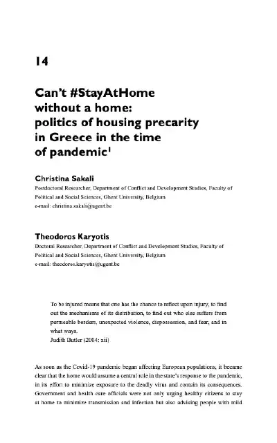 Can’t #StayAtHome without a home: politics of housing precarity in Greece in the time of pandemic