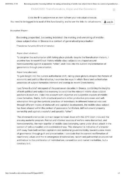 Becoming propertied, becoming indebted: the making and unmaking of middle-class subjectivities in Greece in a context of generalised precarisation