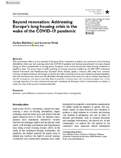 Beyond renovation: Addressing Europe’s long housing crisis in the wake of the COVID-19 pandemic
