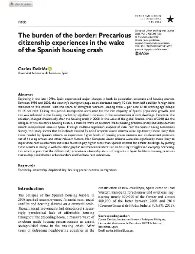 The burden of the border: Precarious citizenship experiences in the wake of the Spanish housing crash