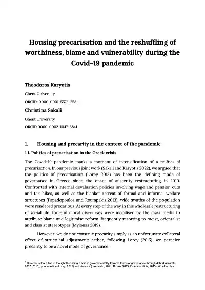 Housing precarisation and the reshuffling of worthiness, blame and vulnerability during the Covid-19 pandemic