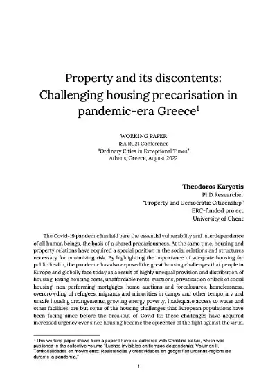 Property and its discontents: Challenging housing precarisation in pandemic-era Greece