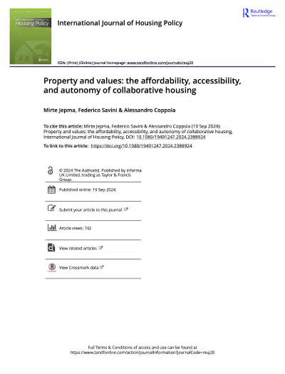Property and values: the aﬀordability, accessibility, and autonomy of collaborative housing