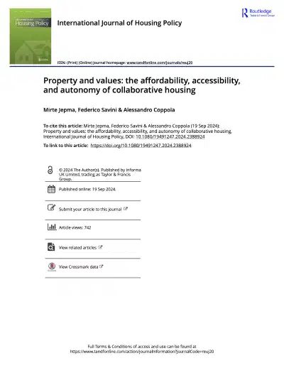 Property and values: the aﬀordability, accessibility, and autonomy of collaborative housing