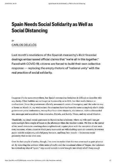 Spain Needs Social Solidarity as Well as Social Distancing